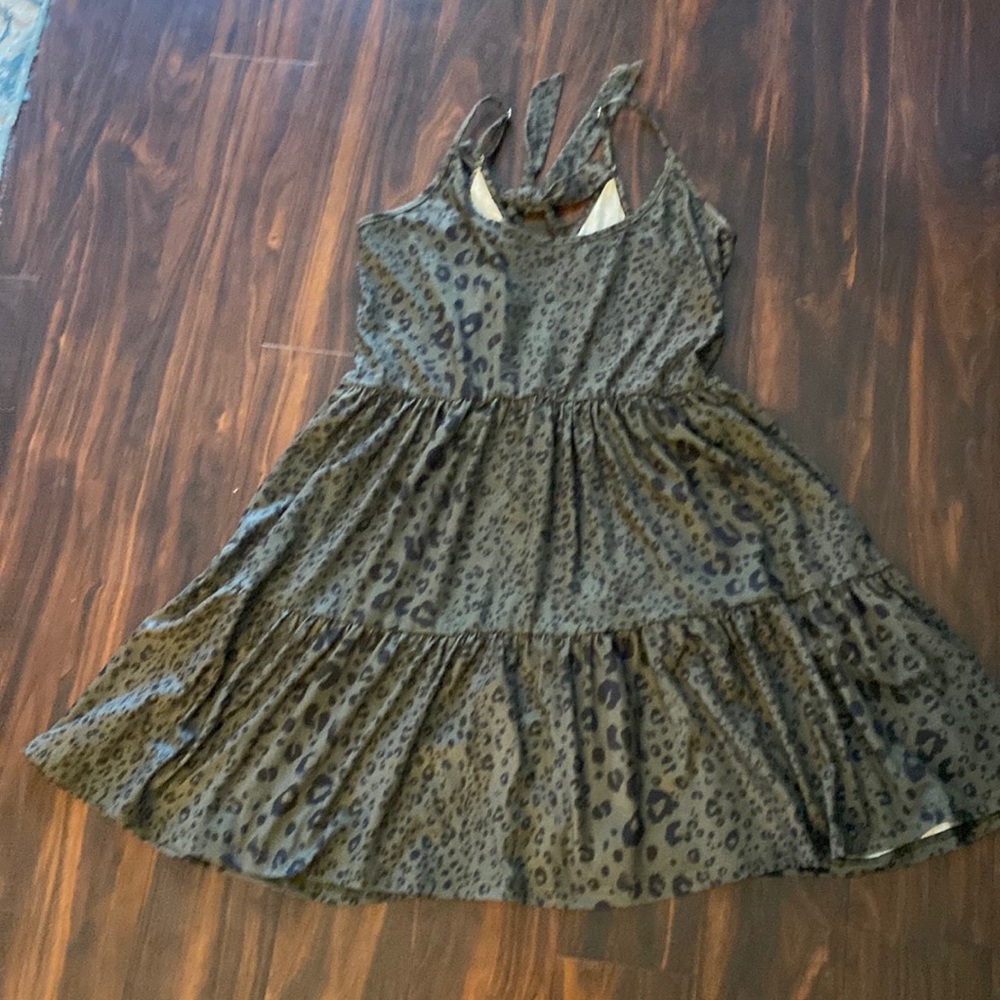 Green and black animal print dress